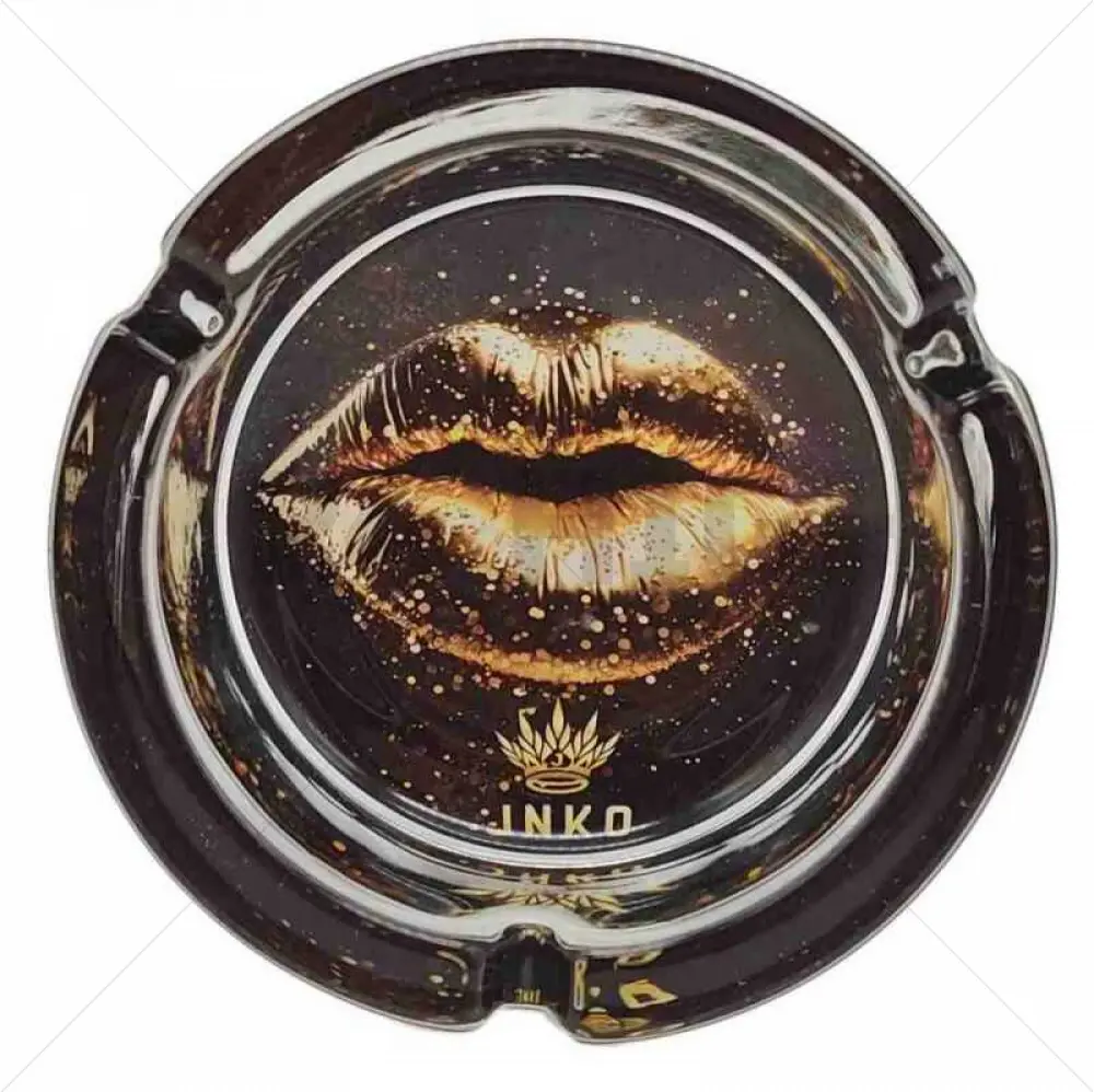 Cendrier rond en verre 10cm | Luxury Art Series | Design 3 | Golden Lips