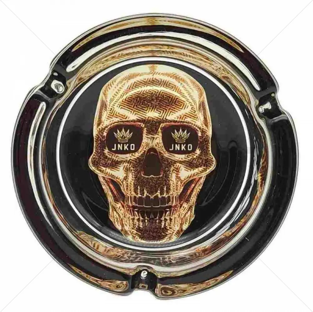 Cendrier rond en verre 10cm | Luxury Art Series | Design 4 | Golden Skull 1