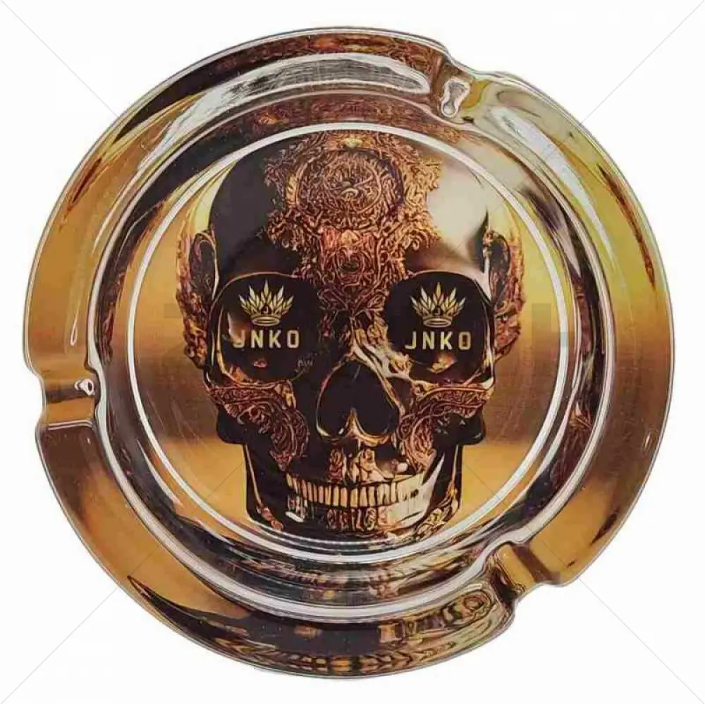 Cendrier rond en verre 10cm | Luxury Art Series | Design 5 | Golden Skull 2